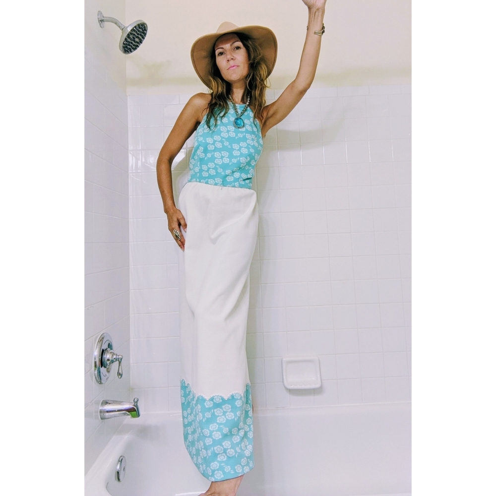 70s floral print halter maxi dress